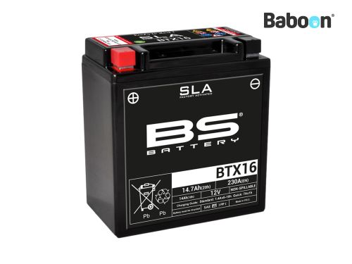 BS Battery Accu AGM BTX16 (YTX16) SLA Onderhoudsvrij fabriek geactiveerd